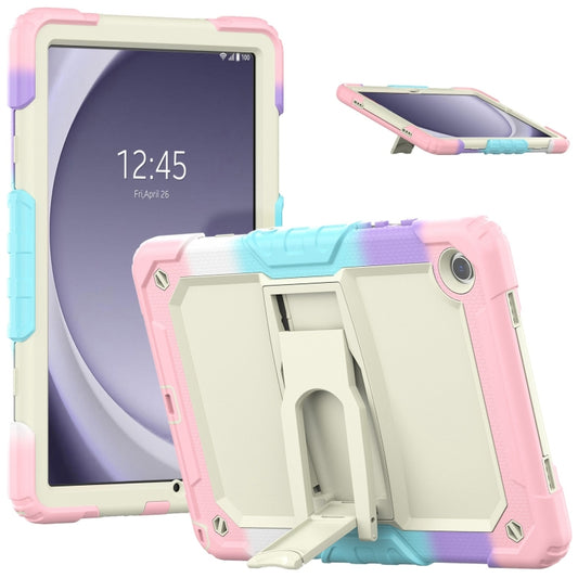 For Samsung Galaxy Tab A9+ Silicone Hydric PC Tablet Case with Shoulder Strap & Holder(Colorful Pink) - Galaxy Tab A9+ by buy2fix | Online Shopping UK | buy2fix