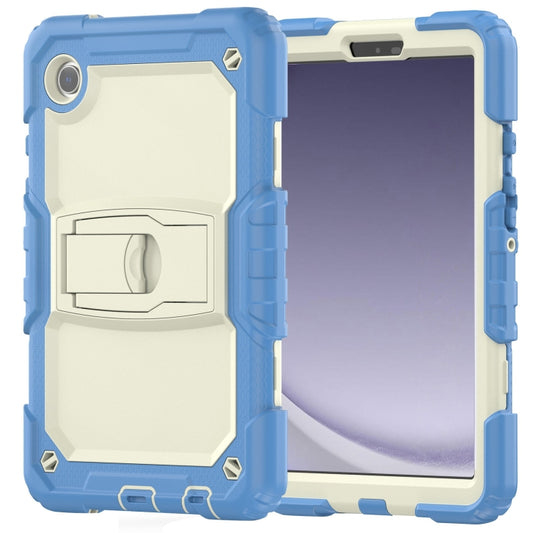 For Samsung Galaxy Tab A9+ Silicone Hydric PC Tablet Case with Shoulder Strap & Holder(Beige Cyan Blue) - Galaxy Tab A9+ by buy2fix | Online Shopping UK | buy2fix