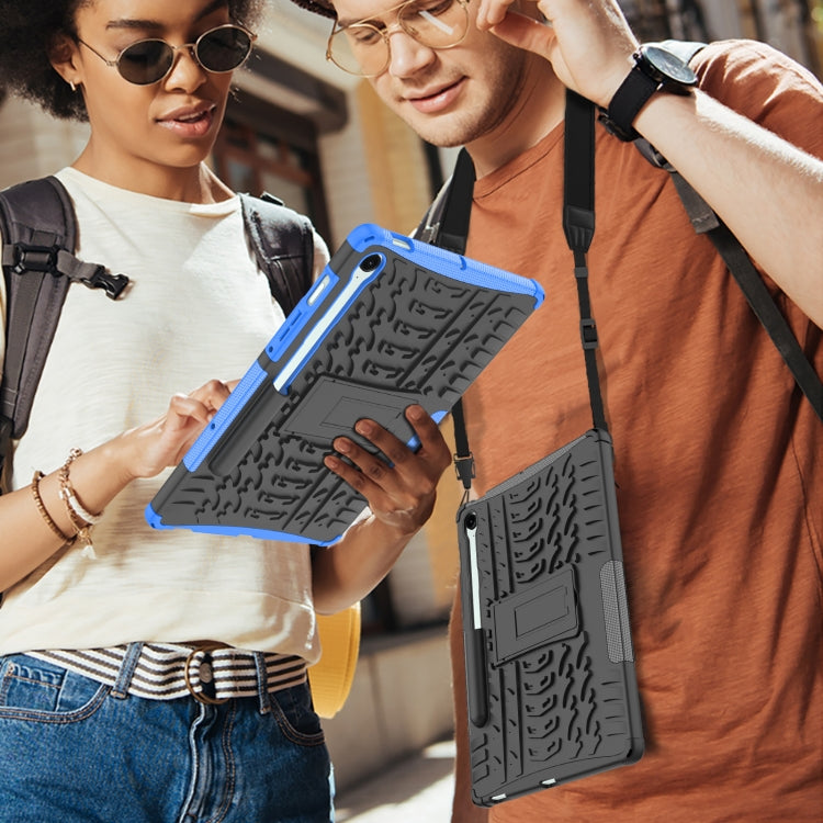 For Samsung Galaxy Tab S9 FE / S10 FE Tire Texture TPU + PC Tablet Case with Holder(Black) by buy2fix