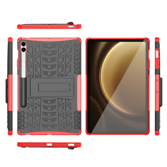 For Samsung Galaxy Tab S9 FE+ Tire Texture TPU + PC Tablet Case with Holder(Red) by buy2fix