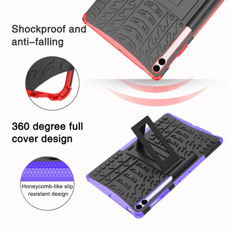 For Samsung Galaxy Tab S9 FE+ Tire Texture TPU + PC Tablet Case with Holder(Blue) by buy2fix