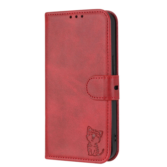 For Google Pixel 9 Pro Embossed Happy Cat Pattern Flip Leather Phone Case(Red) by buy2fix