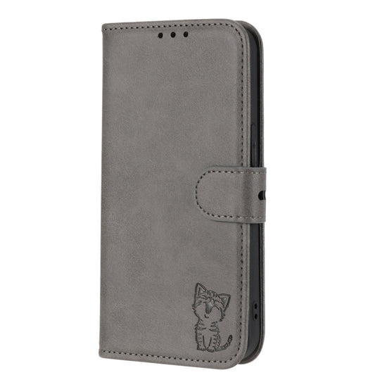 For Google Pixel 9 Embossed Happy Cat Pattern Flip Leather Phone Case(Grey) by buy2fix