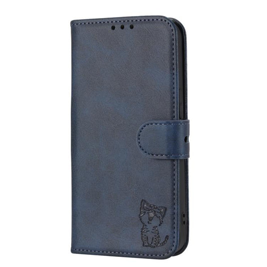 For Google Pixel 10 Pro XL Embossed Happy Cat Pattern Flip Leather Phone Case(Blue) - Google Cases by buy2fix | Online Shopping UK | buy2fix