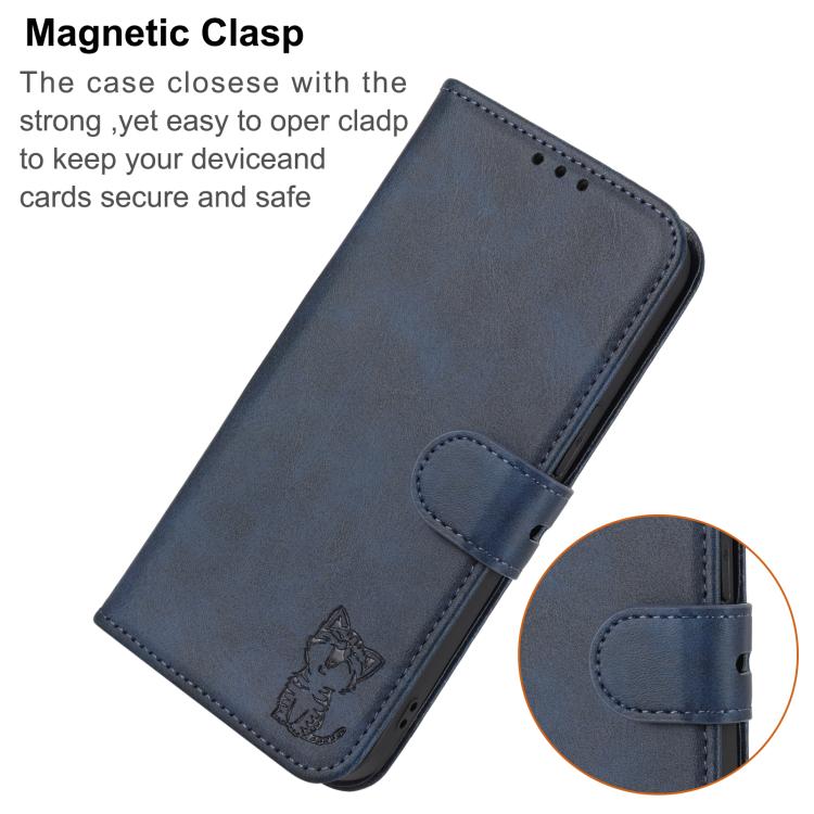 For Google Pixel 10 Pro XL Embossed Happy Cat Pattern Flip Leather Phone Case(Blue) - Google Cases by buy2fix | Online Shopping UK | buy2fix