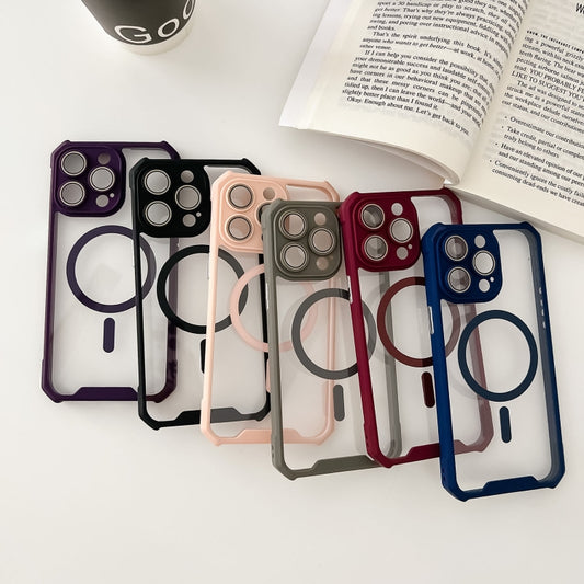 For iPhone 15 Colorful Two-Color Lens Film MagSafe Magnetic Horn Acrylic+TPU Case(Blue) by buy2fix