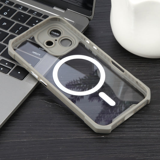 For iPhone 16 Plus Colorful Two-Color Lens Film MagSafe Magnetic Horn Acrylic+TPU Case(Grey) by buy2fix