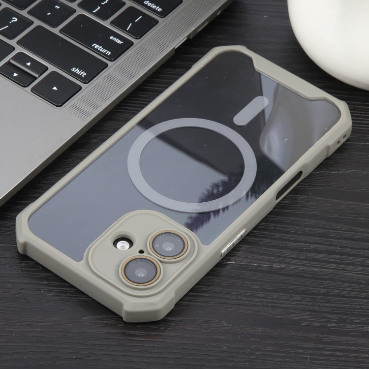 For iPhone 16 Plus Colorful Two-Color Lens Film MagSafe Magnetic Horn Acrylic+TPU Case(Grey) - iPhone 16 Plus Cases by buy2fix | Online Shopping UK | buy2fix