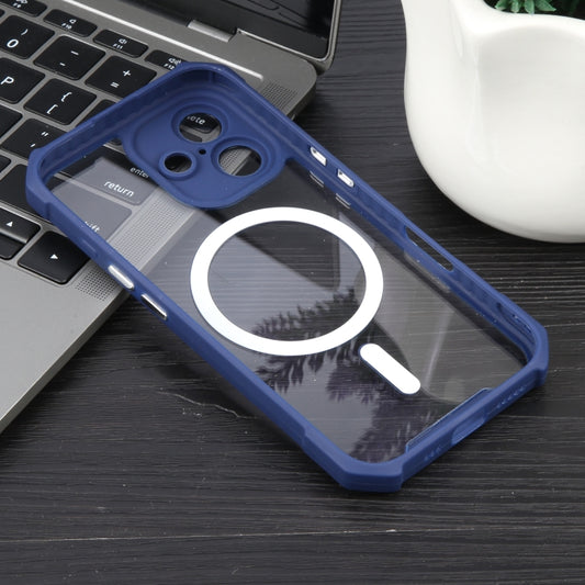 For iPhone 16 Plus Colorful Two-Color Lens Film MagSafe Magnetic Horn Acrylic+TPU Case(Blue) by buy2fix