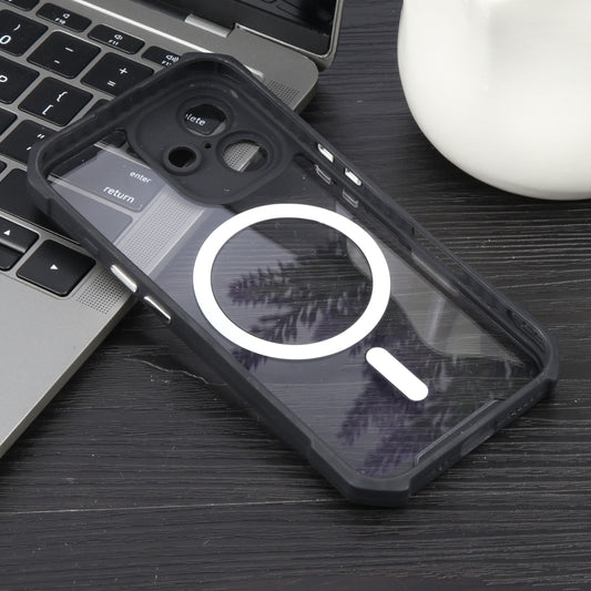 For iPhone 16 Colorful Two-Color Lens Film MagSafe Magnetic Horn Acrylic+TPU Case(Black) by buy2fix