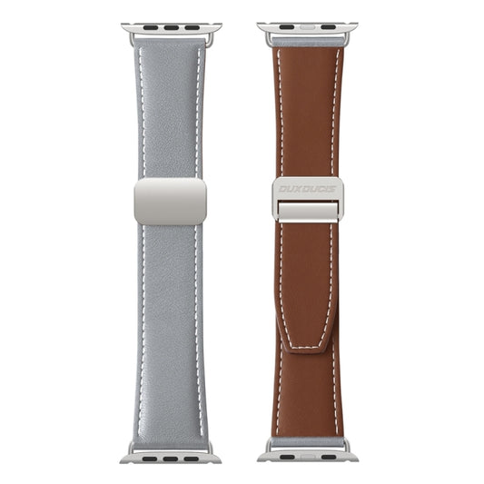 For Apple Watch Series 7 45mm DUX DUCIS YA Series Magnetic Buckle Genuine Leather Watch Band(Grey) by DUX DUCIS