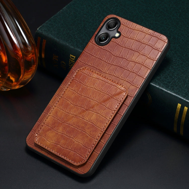 For Samsung Galaxy A20s Denior Imitation Crocodile Leather Back Phone Case with Holder(Brown) by Denior