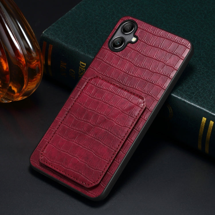 For Samsung Galaxy A22 5G Denior Imitation Crocodile Leather Back Phone Case with Holder(Rose Red) by Denior