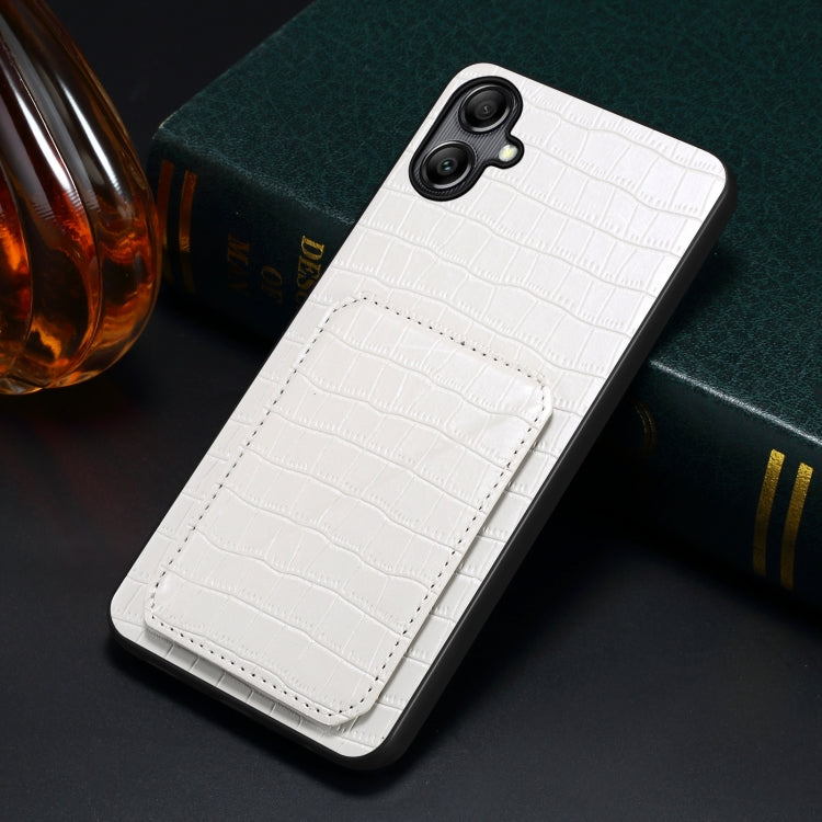 For Samsung Galaxy A22 5G Denior Imitation Crocodile Leather Back Phone Case with Holder(White) by Denior