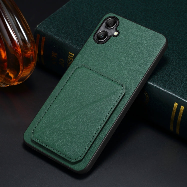 For Samsung Galaxy S21 FE 5G Denior Imitation Calf Leather Back Phone Case with Holder(Green) by Denior