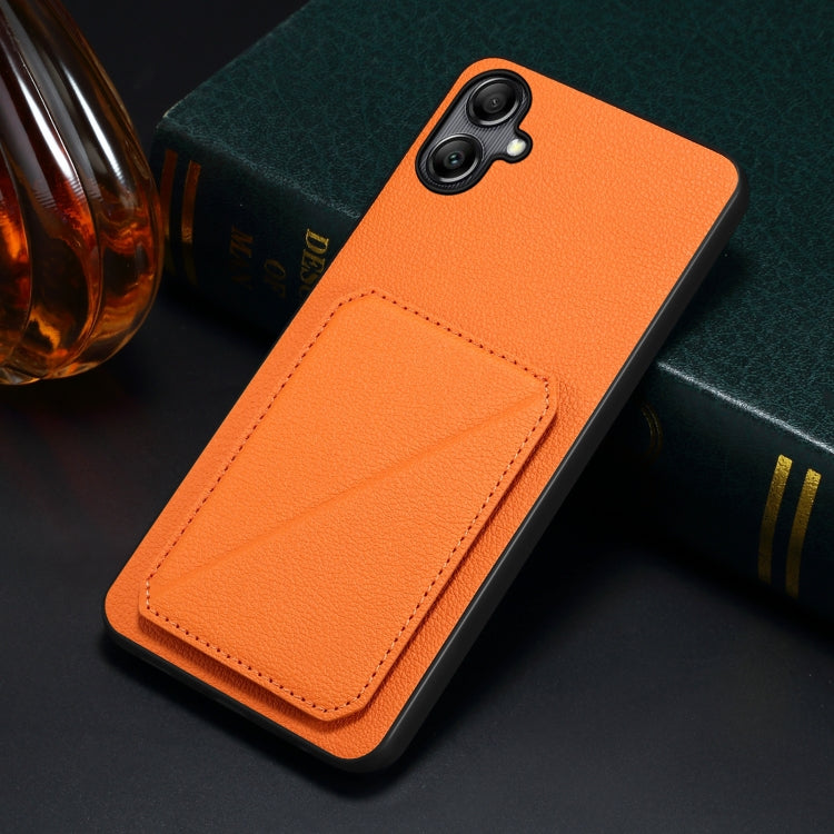 For Samsung Galaxy S23 Ultra 5G Denior Imitation Calf Leather Back Phone Case with Holder(Orange) by Denior