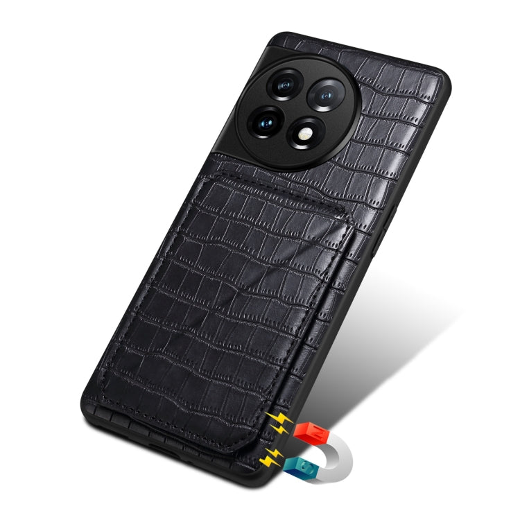 For OPPO K11 / OnePlus Nord CE3 5G Denior Imitation Crocodile Leather Back Phone Case with Holder(Black) - OnePlus Cases by Denior | Online Shopping UK | buy2fix
