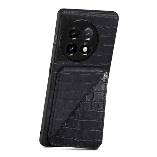 For OnePlus 11 5G Denior Imitation Crocodile Leather Back Phone Case with Holder(Black) - OnePlus Cases by Denior | Online Shopping UK | buy2fix