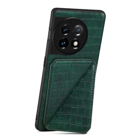 For OnePlus 11 5G Denior Imitation Crocodile Leather Back Phone Case with Holder(Green) - OnePlus Cases by Denior | Online Shopping UK | buy2fix