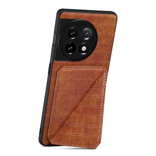 For OnePlus 11 5G Denior Imitation Crocodile Leather Back Phone Case with Holder(Brown) - OnePlus Cases by Denior | Online Shopping UK | buy2fix