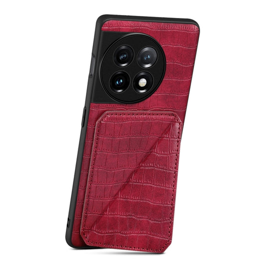 For OnePlus 11 5G Denior Imitation Crocodile Leather Back Phone Case with Holder(Rose Red) - OnePlus Cases by Denior | Online Shopping UK | buy2fix