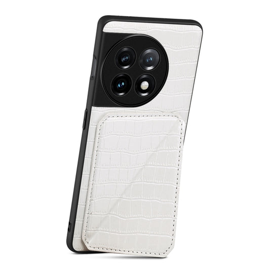 For OnePlus 11 5G Denior Imitation Crocodile Leather Back Phone Case with Holder(White) - OnePlus Cases by Denior | Online Shopping UK | buy2fix