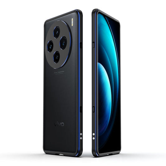 For vivo X100 Aurora Series Metal Frame Phone Case(Black Blue) by imak