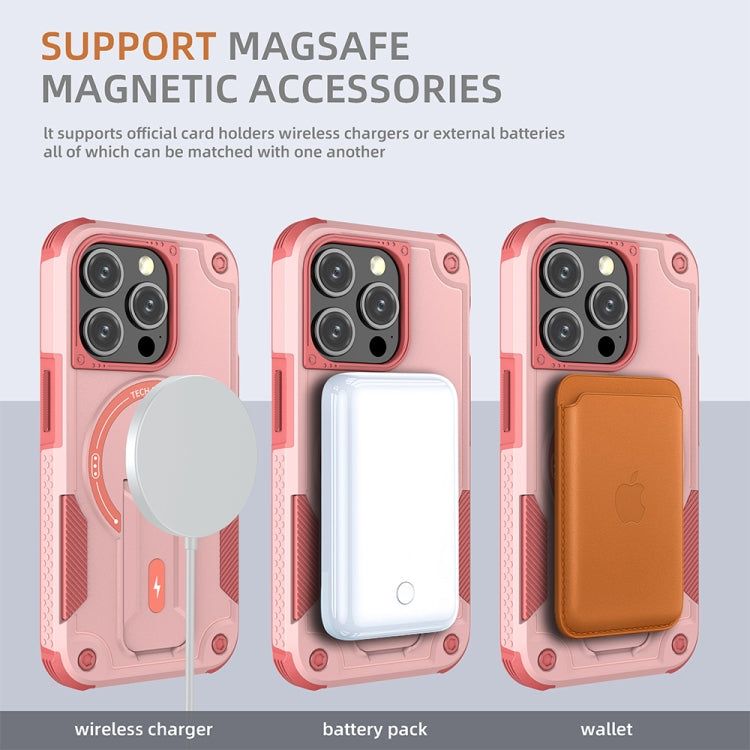 For iPhone 15 Pro Armor Magsafe Holder PC Hybrid TPU Phone Case(Pink) by buy2fix