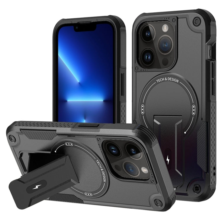 For iPhone 13 Pro Armor Magsafe Holder PC Hybrid TPU Phone Case(Black) - iPhone 13 Pro Cases by buy2fix | Online Shopping UK | buy2fix
