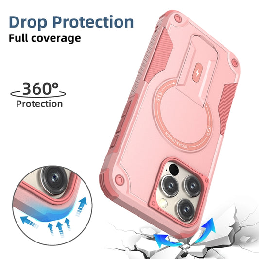 For iPhone 16 Pro Max Armor Magsafe Holder PC Hybrid TPU Phone Case(Pink) by buy2fix