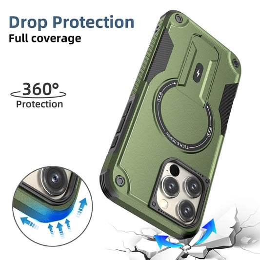 For iPhone 16 Pro Max Armor Magsafe Holder PC Hybrid TPU Phone Case(Army Green) by buy2fix