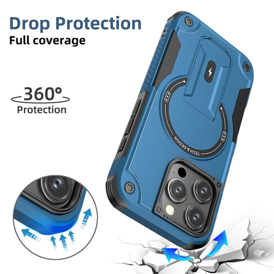For iPhone 16 Pro Armor Magsafe Holder PC Hybrid TPU Phone Case(Dark Blue) by buy2fix