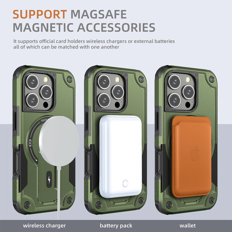 For iPhone 16 Pro Armor Magsafe Holder PC Hybrid TPU Phone Case(Army Green) by buy2fix