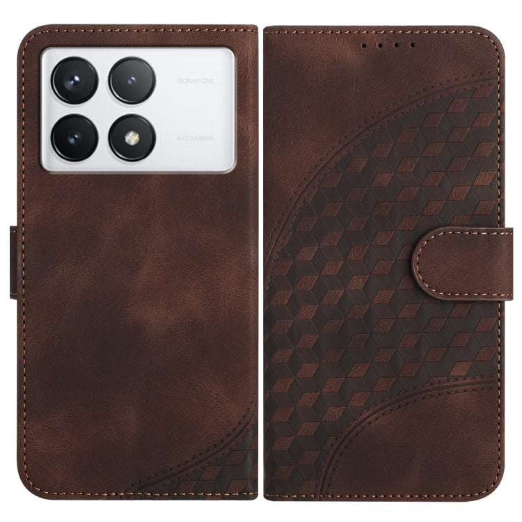 For Xiaomi Redmi K70 YX0060 Elephant Head Embossed Phone Leather Case with Lanyard(Coffee) - Xiaomi Cases by buy2fix | Online Shopping UK | buy2fix