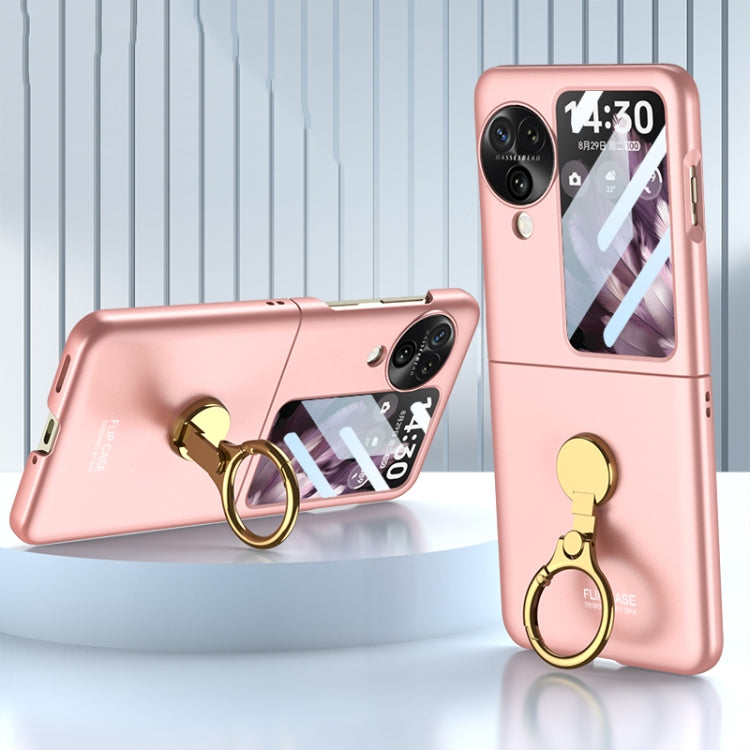 For OPPO Find N3 Flip GKK Ultra-thin Triaxial Ring Holder PC Phone Case(Pink) - OPPO Cases by GKK | Online Shopping UK | buy2fix