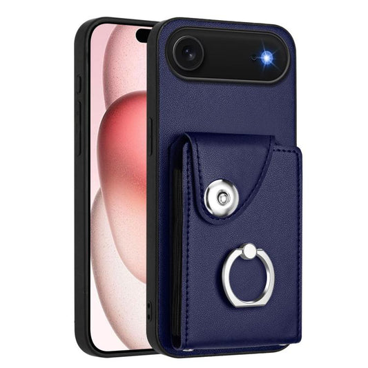 For iPhone Air Organ Card Bag Ring Holder PU Phone Case with Lanyard(Blue) - iPhone Air Cases by buy2fix | Online Shopping UK | buy2fix