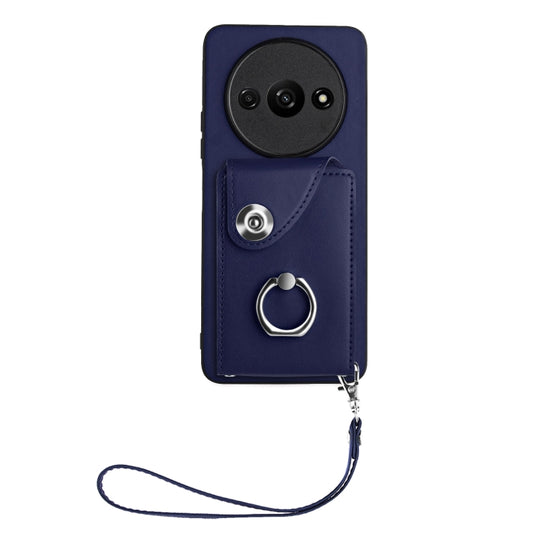 For Xiaomi Redmi A3 4G Organ Card Bag Ring Holder PU Phone Case with Lanyard(Blue) by buy2fix