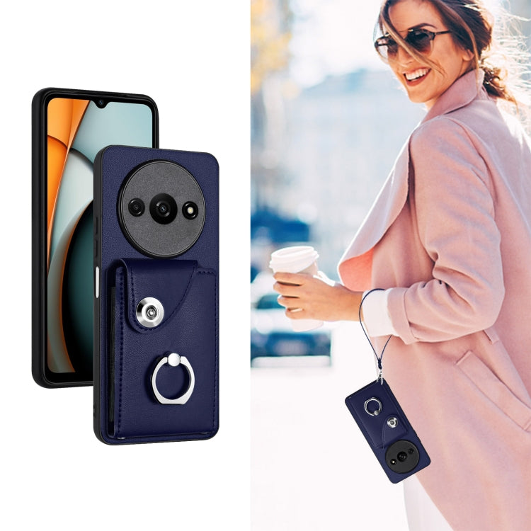 For Xiaomi Redmi A3 4G Organ Card Bag Ring Holder PU Phone Case with Lanyard(Blue) by buy2fix