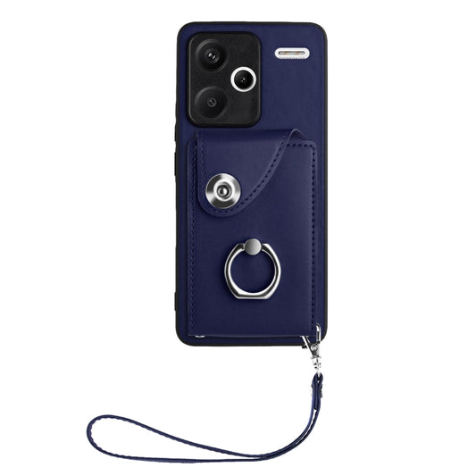 For Xiaomi Redmi Note 13 Pro+ Organ Card Bag Ring Holder PU Phone Case with Lanyard(Blue) by buy2fix
