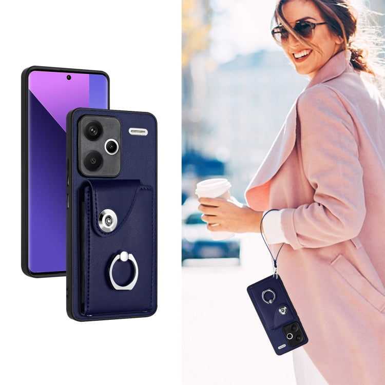 For Xiaomi Redmi Note 13 Pro+ Organ Card Bag Ring Holder PU Phone Case with Lanyard(Blue) by buy2fix
