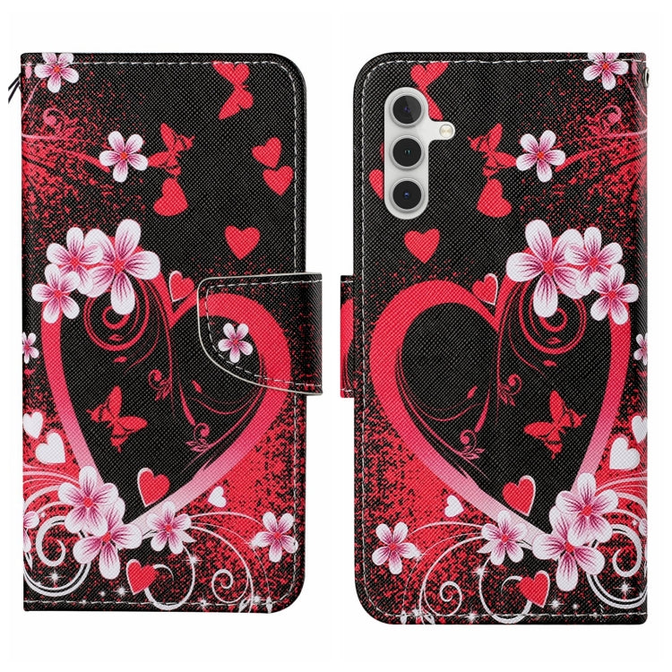 For Samsung Galaxy S24 5G Colored Drawing Pattern Leather Phone Case(Red Heart) - Galaxy S24 5G Cases by buy2fix | Online Shopping UK | buy2fix