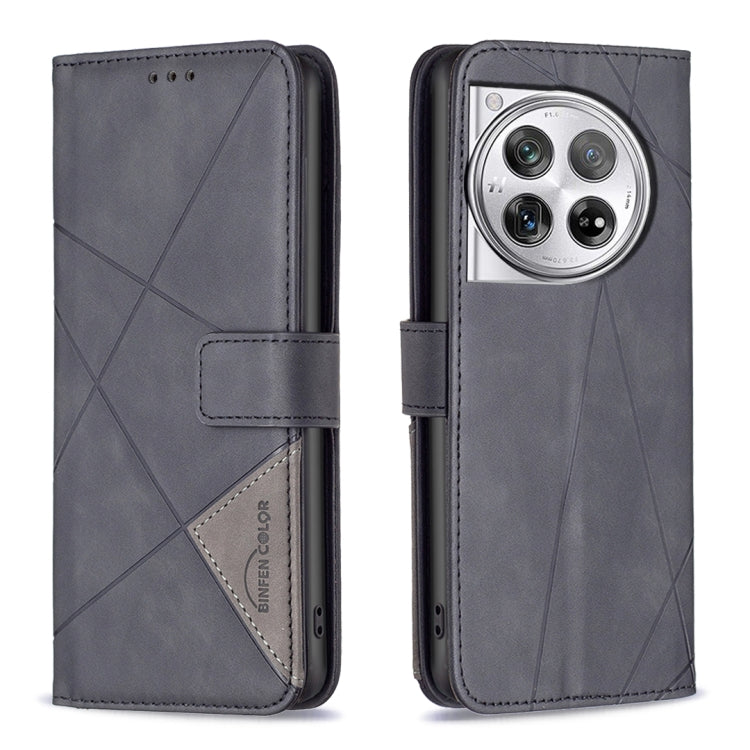For OnePlus 12 5G BF05 Magnetic Buckle Rhombus Texture Leather Phone Case(Black) - OnePlus Cases by buy2fix | Online Shopping UK | buy2fix