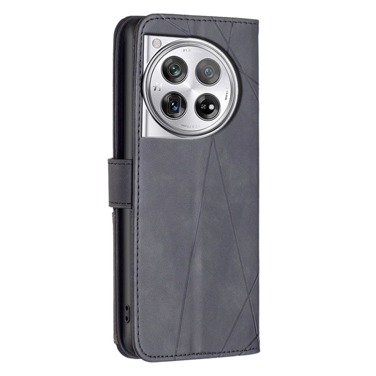 For OnePlus 12 5G BF05 Magnetic Buckle Rhombus Texture Leather Phone Case(Black) - OnePlus Cases by buy2fix | Online Shopping UK | buy2fix