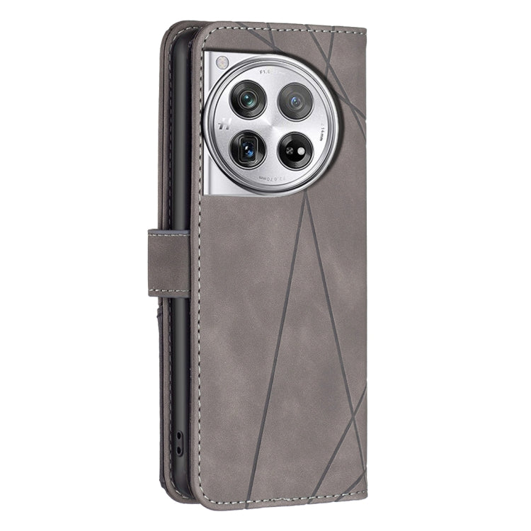 For OnePlus 12 5G BF05 Magnetic Buckle Rhombus Texture Leather Phone Case(Grey) - OnePlus Cases by buy2fix | Online Shopping UK | buy2fix