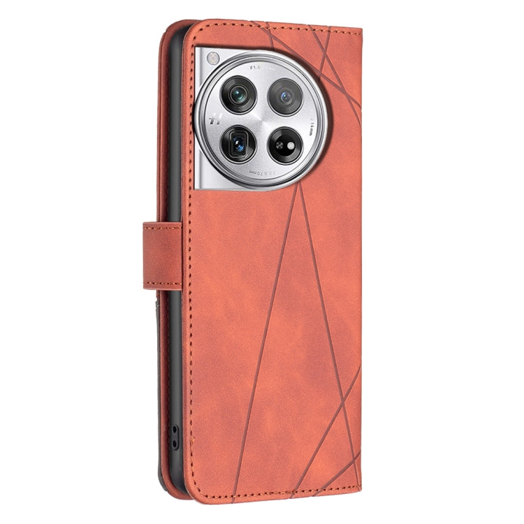 For OnePlus 12 5G BF05 Magnetic Buckle Rhombus Texture Leather Phone Case(Brown) - OnePlus Cases by buy2fix | Online Shopping UK | buy2fix