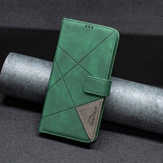 For OnePlus 12 5G BF05 Magnetic Buckle Rhombus Texture Leather Phone Case(Green) by buy2fix