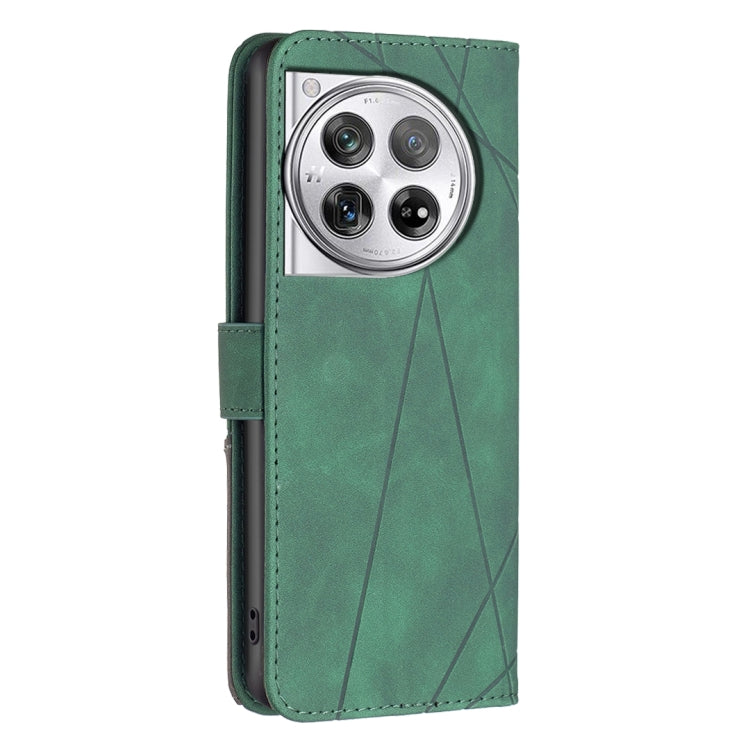 For OnePlus 12 5G BF05 Magnetic Buckle Rhombus Texture Leather Phone Case(Green) - OnePlus Cases by buy2fix | Online Shopping UK | buy2fix