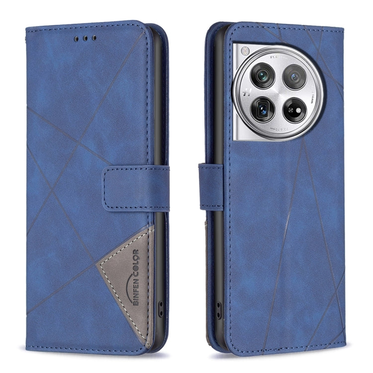 For OnePlus 12 5G BF05 Magnetic Buckle Rhombus Texture Leather Phone Case(Blue) - OnePlus Cases by buy2fix | Online Shopping UK | buy2fix
