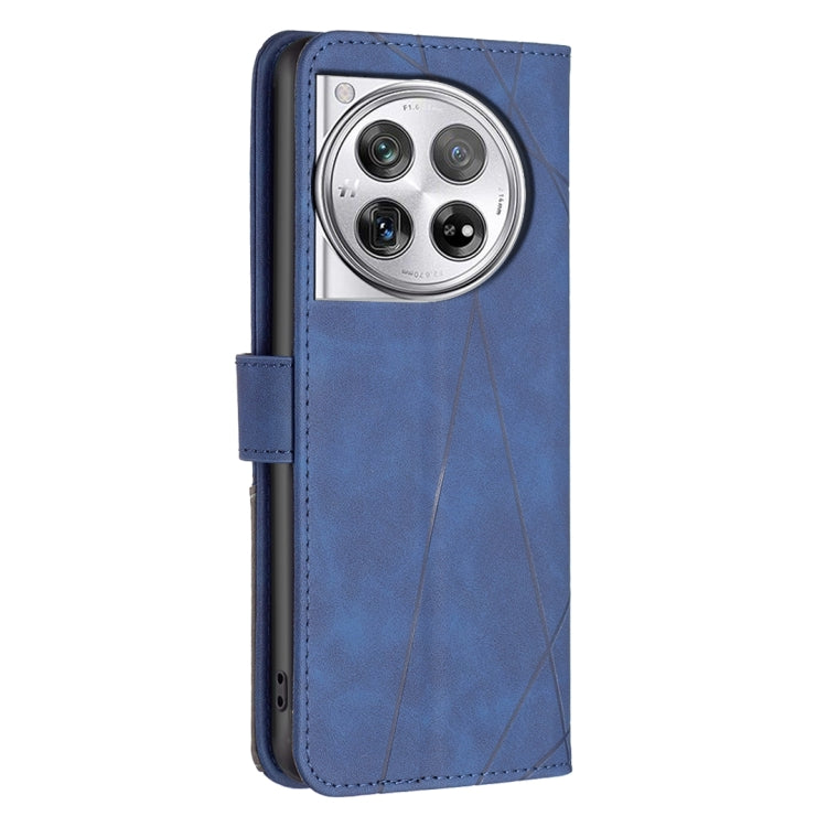 For OnePlus 12 5G BF05 Magnetic Buckle Rhombus Texture Leather Phone Case(Blue) - OnePlus Cases by buy2fix | Online Shopping UK | buy2fix