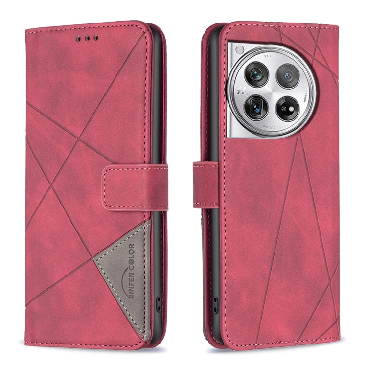 For OnePlus 12 5G BF05 Magnetic Buckle Rhombus Texture Leather Phone Case(Red) - OnePlus Cases by buy2fix | Online Shopping UK | buy2fix